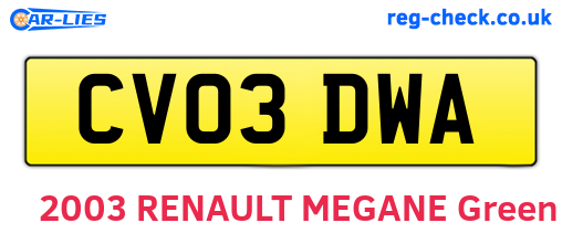 CV03DWA are the vehicle registration plates.