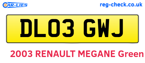DL03GWJ are the vehicle registration plates.
