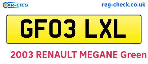 GF03LXL are the vehicle registration plates.