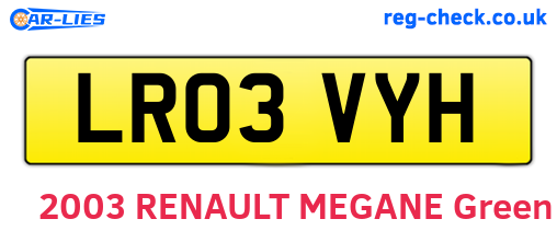 LR03VYH are the vehicle registration plates.
