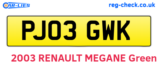 PJ03GWK are the vehicle registration plates.