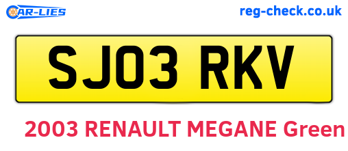 SJ03RKV are the vehicle registration plates.
