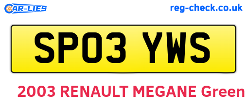 SP03YWS are the vehicle registration plates.