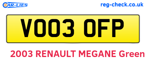 VO03OFP are the vehicle registration plates.