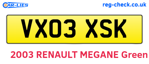 VX03XSK are the vehicle registration plates.