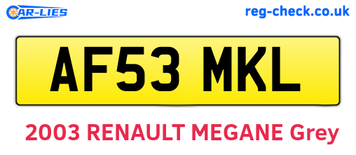 AF53MKL are the vehicle registration plates.