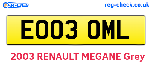 EO03OML are the vehicle registration plates.