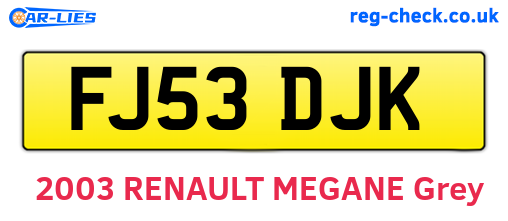 FJ53DJK are the vehicle registration plates.