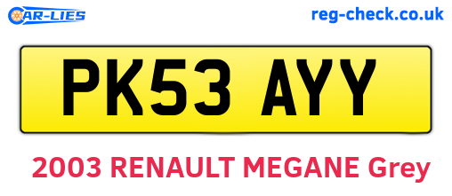PK53AYY are the vehicle registration plates.