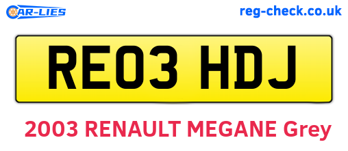 RE03HDJ are the vehicle registration plates.