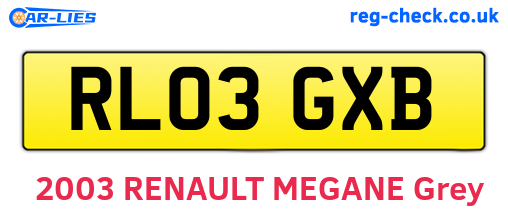 RL03GXB are the vehicle registration plates.