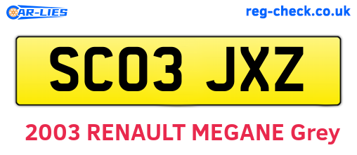 SC03JXZ are the vehicle registration plates.