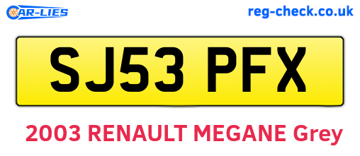 SJ53PFX are the vehicle registration plates.
