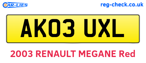 AK03UXL are the vehicle registration plates.