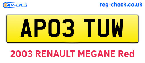 AP03TUW are the vehicle registration plates.