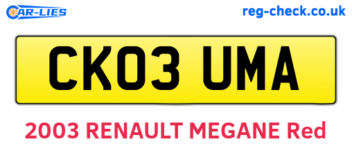 CK03UMA are the vehicle registration plates.