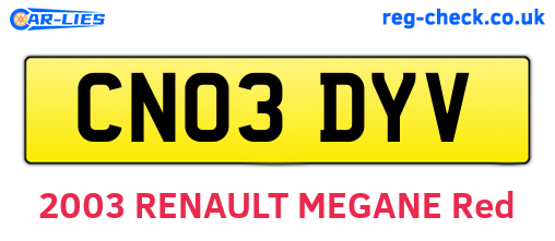 CN03DYV are the vehicle registration plates.