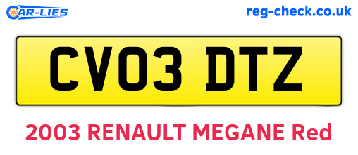 CV03DTZ are the vehicle registration plates.
