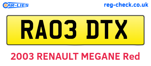 RA03DTX are the vehicle registration plates.