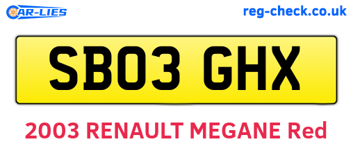 SB03GHX are the vehicle registration plates.