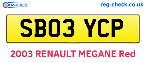 SB03YCP are the vehicle registration plates.