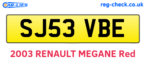 SJ53VBE are the vehicle registration plates.
