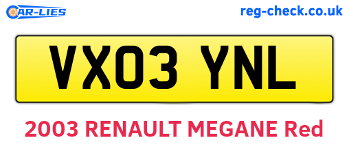 VX03YNL are the vehicle registration plates.