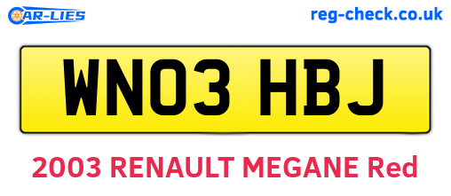 WN03HBJ are the vehicle registration plates.