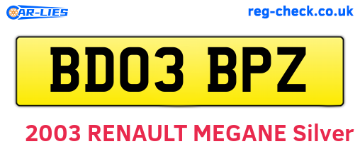 BD03BPZ are the vehicle registration plates.