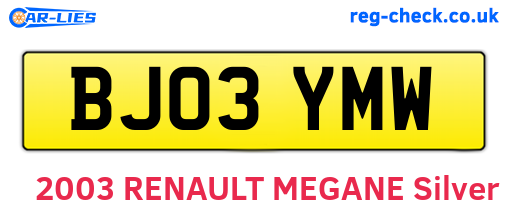 BJ03YMW are the vehicle registration plates.