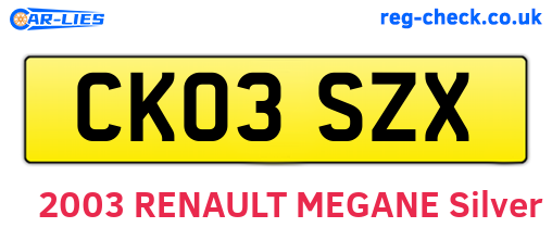 CK03SZX are the vehicle registration plates.