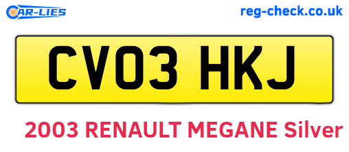CV03HKJ are the vehicle registration plates.