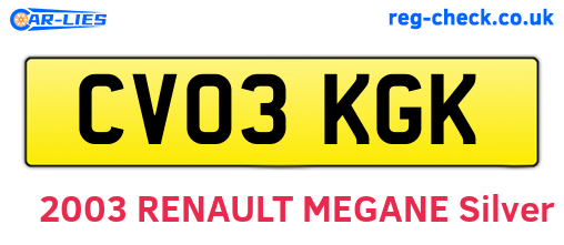 CV03KGK are the vehicle registration plates.