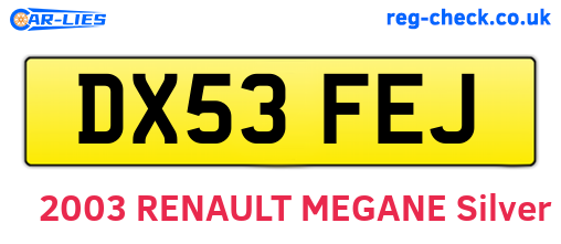 DX53FEJ are the vehicle registration plates.