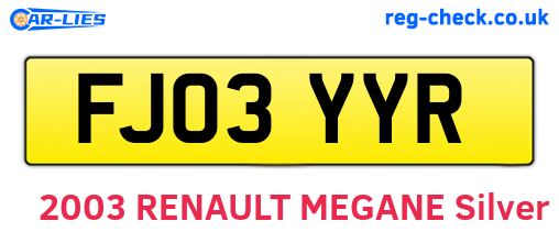 FJ03YYR are the vehicle registration plates.