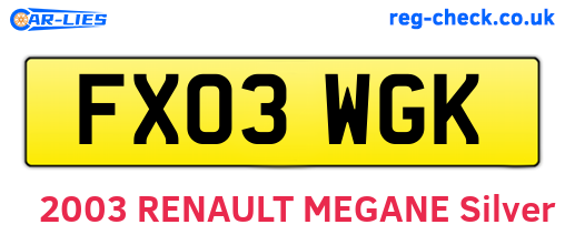 FX03WGK are the vehicle registration plates.