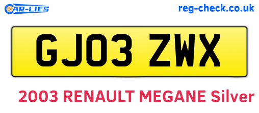 GJ03ZWX are the vehicle registration plates.
