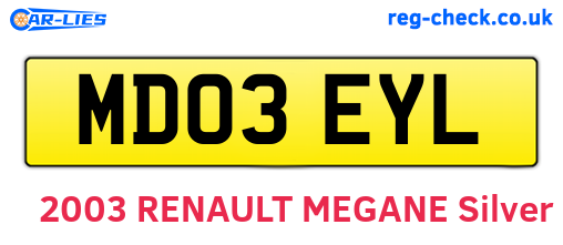 MD03EYL are the vehicle registration plates.