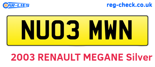 NU03MWN are the vehicle registration plates.