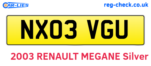 NX03VGU are the vehicle registration plates.