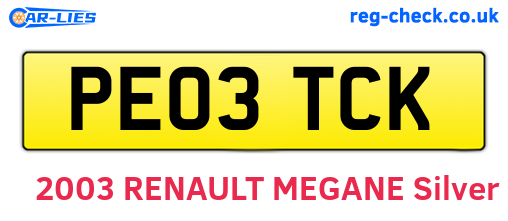 PE03TCK are the vehicle registration plates.
