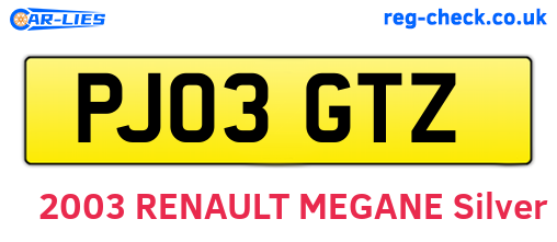PJ03GTZ are the vehicle registration plates.