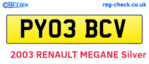 PY03BCV are the vehicle registration plates.