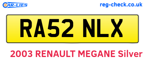 RA52NLX are the vehicle registration plates.