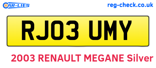 RJ03UMY are the vehicle registration plates.