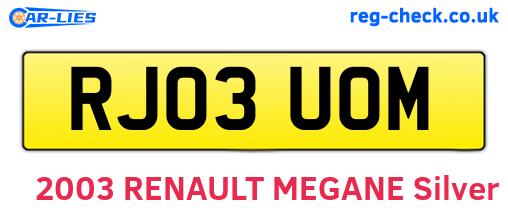 RJ03UOM are the vehicle registration plates.