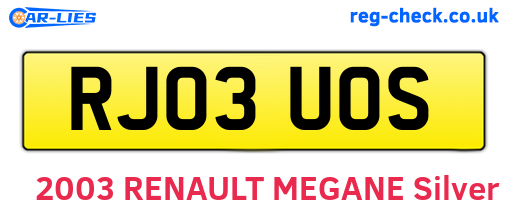 RJ03UOS are the vehicle registration plates.