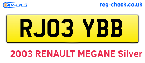 RJ03YBB are the vehicle registration plates.
