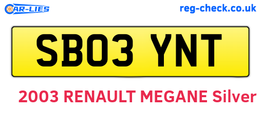 SB03YNT are the vehicle registration plates.