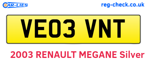 VE03VNT are the vehicle registration plates.